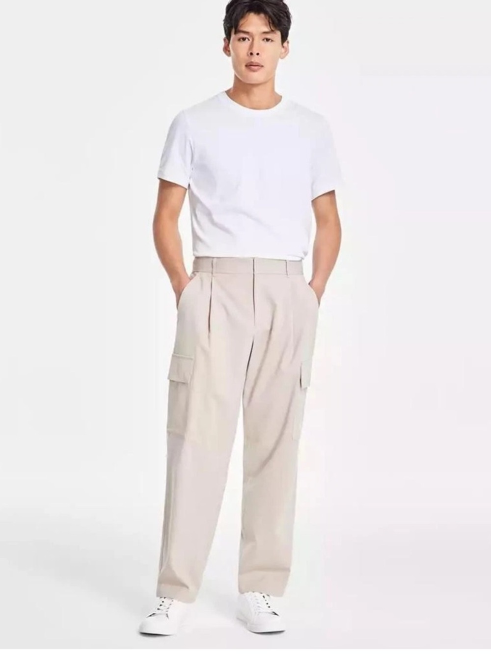 Alfani‎ Mens Refined Cargo Pants 34x32 Beige Heather Stretch Pleated 100187720MN